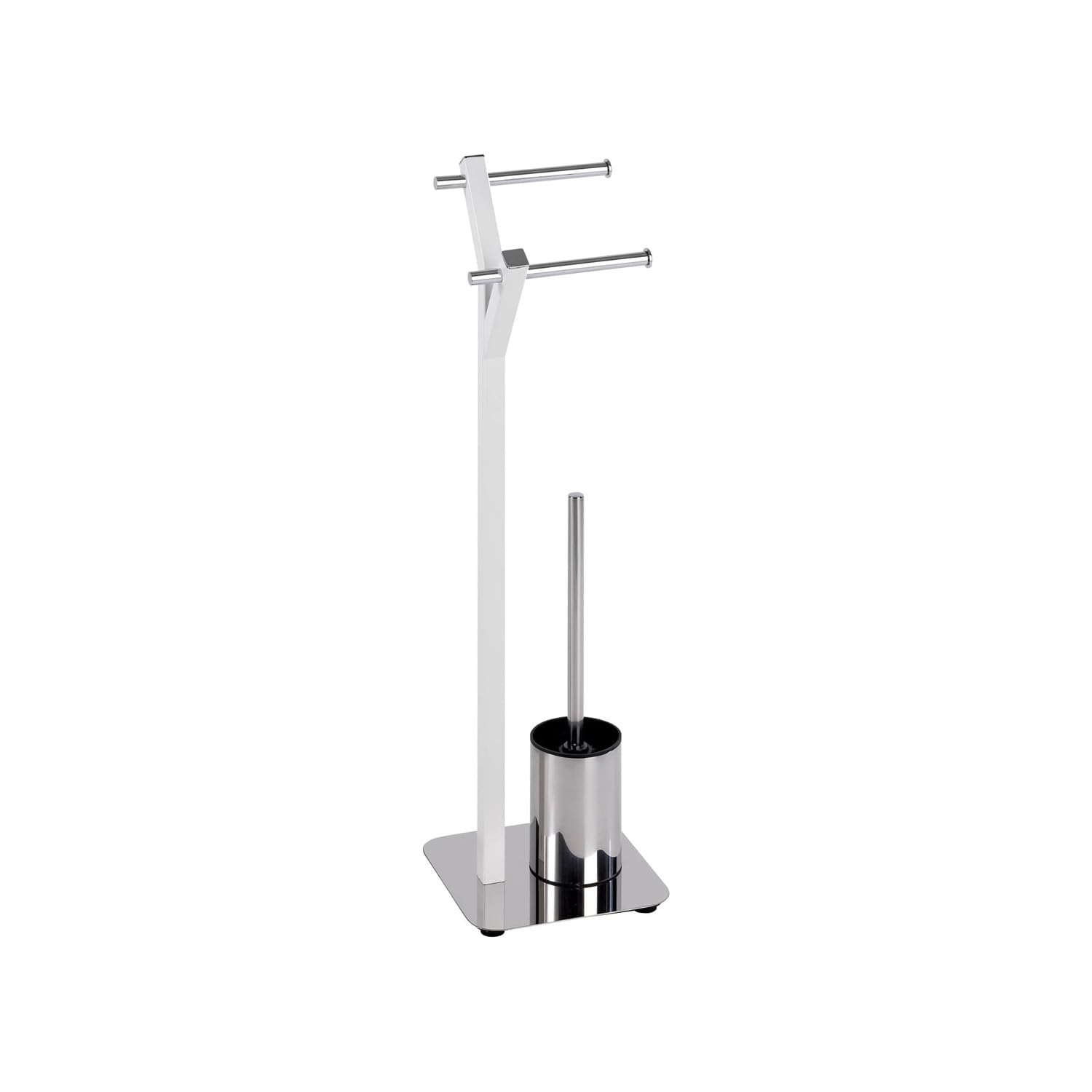 Avilia Piantana da Terra ad Albero Portarotolo e Porta Scopino in Acciaio Inox - Utile per Carta Igienica e Scopino WC, Design Pratico e Stabile, Bianco, 20x73.5x20cm