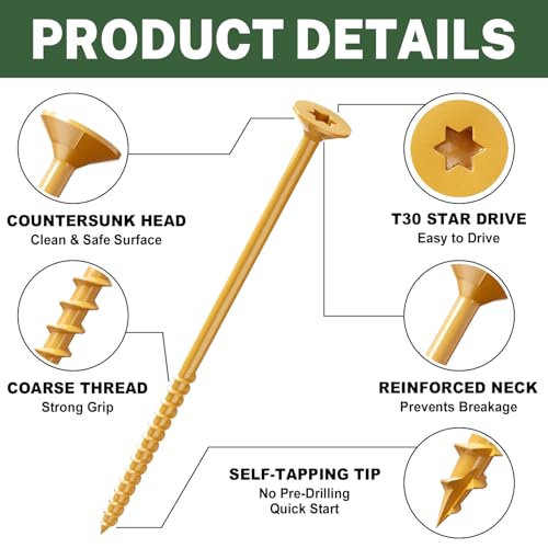 Image of LIONMAX Deck Screws #14 x 6 Inch, 20 PCS, Long Wood Screw, Rust Resistant, Exterior Epoxy Coated for Outdoor Decking /Timber, Torx /Star Drive Head, T30 Star Bit Included