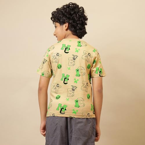 Image of Kidsville Official Minecraft Steve, Alex & Creeper Half Sleeves Round Neck Graphic Printed Regular Fit Pure Breathable Cotton Fabric Tshirt for Boys