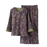 japanese sleepwear womens pajama sets Japanese Sleepwear for Women 2025 Fashion Floral Print Kimono Pjs 2 Piece Long Sleeves Shirts Lounge Pants Pajama Sets Cute Comfy Loungewear A-purple