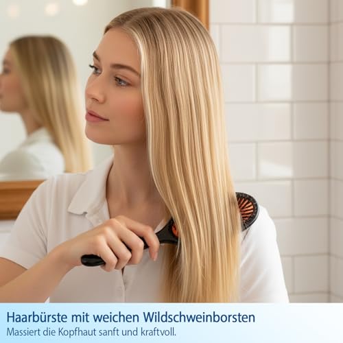 Wildschweinborsten Haarbürste, Extensions Bürste, Pneumatik Bürste und Nylonborsten, Für Haarverlängerungen Und Natürliches Haar, Ideal Für Dickes, Lockiges Oder Langes Haar