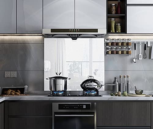 BELOFAY 60 x 75 cm destellos blancos de 6 mm de vidrio templado Splashback para cocina, 6 mm de vidrio templado resistente al calor Splashbacks para cocinas Cover