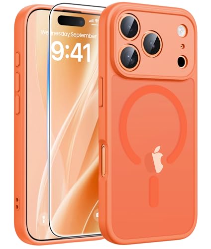 Image of FNTCASE for iPhone 17 Pro Max Case: [Compatible with Magsafe] Translucent Matte Cases with [Full Camera Protection] [Screen Protector] Military Grade Shockproof Protective Phone Cover - Orange