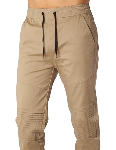 ITALYMORN Khaki Chino Joggers for Men Cotton Casual Twill Biker Jogger Pants with Pockets4
