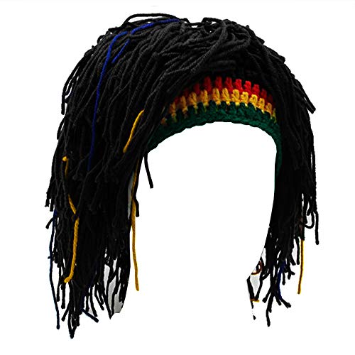 Image of Funny Rasta Wig Beard Hats Knitted Jamaican Rasta Beanie Hat with Dreadlocks Christmas Halloween for Men Women