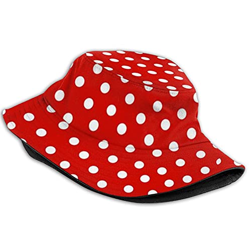 Red And White Polka Dot Bucket Fisherman Hat Sun Protection Hat For Summer Outdoor Traveling #TOP1
