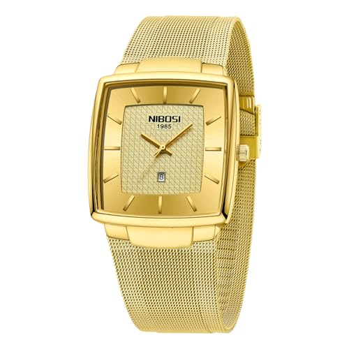 Montre à quartz étanche NIBOSI dorée à calendrier analogique