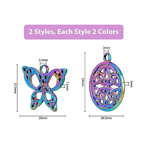 DICOSMETIC 24Pcs 2 Styles Trinity Knot Charms 3 Colors Butterfly Charms Flat Round with Knot Charms Hollow Celts Knot Pendants Metal Triquetra Knot Charms for Jewelry Making Hole: 2~2.5mm - Image 2