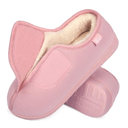Product Image of the LongBay Womens Adjustable Slippers Memory Foam Cozy Wide Diabetic House Shoes Edema Orthopedic Neuropathy Indoor Outdoor (7 B(M), Pink)