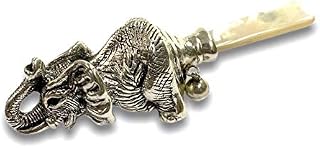 Victorian Style Elephant Baby Rattle with Sapphire Eyes and Mother of pearl Handle