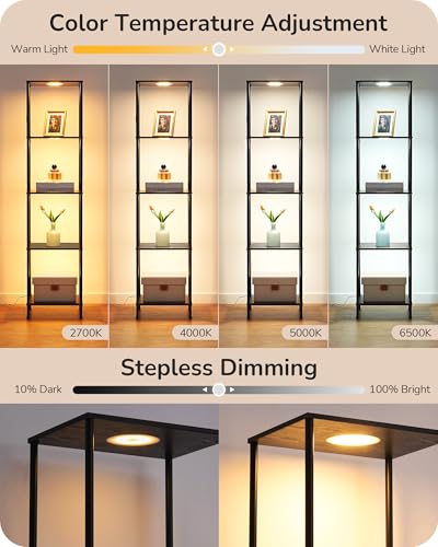 Image of EDISHINE RGBW Floor Lamp with 5-Tier Display Shelf, 3 Modes Remote, Black | RGBW, Adjustable Brightness & Color Temperature, 3 Lighting Modes, Stable for Living Room, Bedroom, Study