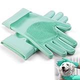 AMFUN Haustier Grooming Handschuhe, Handschuh Bürste Katze Wiederverwendbare, Badehandschuhe für Haustiere zum Massieren, Schrubben und Haarentfernen, Aufhängbares Design