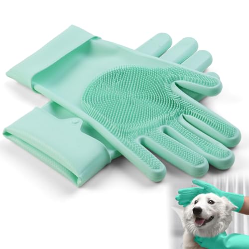 AMFUN Haustier Grooming Handschuhe, Handschuh Bürste Katze Wiederverwendbare, Badehandschuhe für Haustiere zum Massieren, Schrubben und Haarentfernen, Aufhängbares Design
