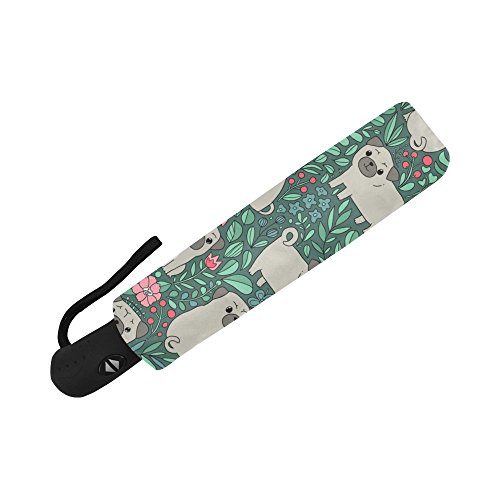 Interestprint Animal Pug Dog Windproof Automatic Open And Close Foldable Umbrella,Flowers Travel Compact Unbreakable Rain And Sun Umbrella #TOP4