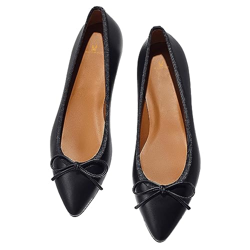 MOOMMO Women Pointed Toe Slip On Bow Flats Comfortable Matte