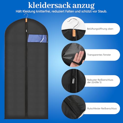 Sevenpers Kleidersack 120 x 60 cm – 6 Stück Atmungsaktive Kleidersäcke Schwarz für Hemden, Anzüge & Kleider – Staubdicht, Feuchtigkeitsabweisend – Kleiderschutz für Schrank & Garderobe