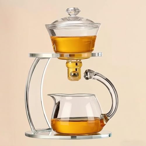 MOZEO Set di teiera in vetro semi automatica rotante con infusore Lazy Kungfu Teiera Set resistente al calore (teiera singola)