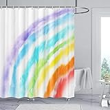 Jipusai Colorful Rainbow Boho Shower Curtain for Bathtub, Cute Abstract Watercolor Color Education S