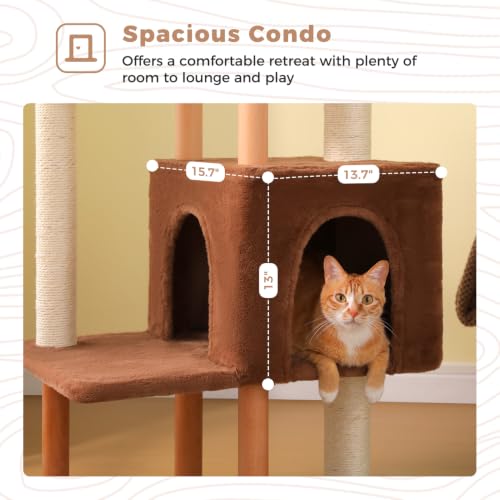 Image of 53 inch Modern Wooden Cat Tree for Large Cats with Solid Wood Posts