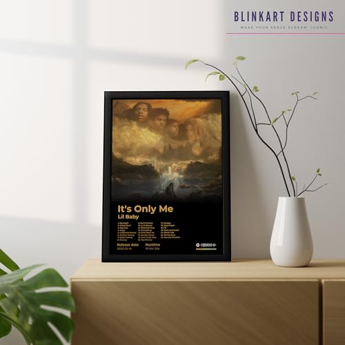 Image of BLINKART lil baby - It's Only Me Wall Photo Frames | Wall Art for Bedroom, Living Room, Studio or Office | Album Cover Print with Spotify Song Link QR Code | Gift for Fans - 8x12 In