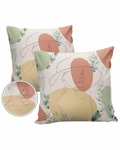 Abstract Women Outdoor Pillow Covers Waterproof,All Weather Cushion Case Set of 2 Decorative Pillowcases for Sofa Couch Bed Decor Patio Furniture 16