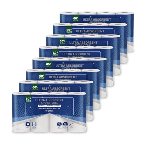 by Amazon Ultra-saugfähige TAD-Küchenrolle, 32 Rollen (8 Packungen à 4), 51 Blätter pro Rolle, FSC-zertifiziert (früher “Presto!”)