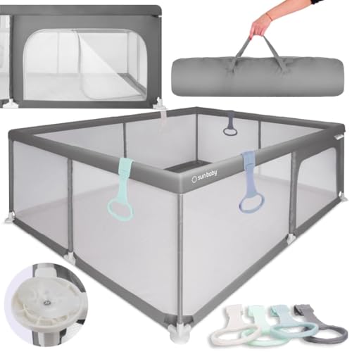 sun baby Laufstall mit grünen Griffen 150x200 cm 0-2 Jahre Grau,...