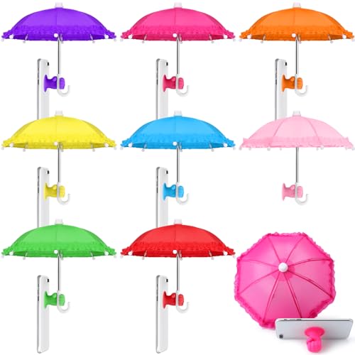Silipull 8 Sets Phone Umbrella for Sun Phone Umbrella Cell UV Protection Adjustable Sunshade with Hand Style Suction Cup Outdoor Sun Shield Sunshade for Summer Beach Holiday (Colorful)