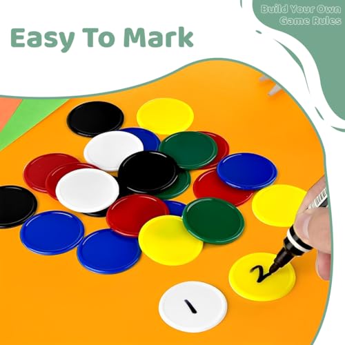 KUMSODE Pokerchips, 100 Pcs Plastechips Poker Chips Spielchips Bingo Plättchen Zahlen Wertmarken Jetons Spielmünzen für Mathe and Casino Spiele, Plastik Einkaufschip Einkaufswagenchip, 25 mm