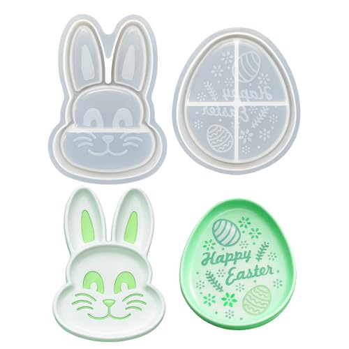 Moldes de bandeja de resina, de Pascua, epoxi para manualidades, 1 juego, molde de bandeja de baratijas en forma de huevo de conejo, molde de baratijas navideñas, material flexible, para mesa