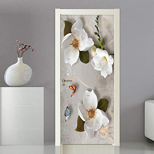 Deurstickers voor Binnen Paarse Bloem Deur 3D Zelfklevende Muurschildering Woondecoratie Muursticker Sticker Slaapkamer Woonkamer Poster, Deurbehang Zelfklevend Verwijderbaar B90 X H200 cm