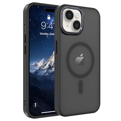 Image of Magnetic iPhone 15 case,Compatible with Magsafe, Military-Grade Protection,Slim Translucent Matte Shockproof with Anti-Scratch Anti-Fingerprint Phone Cover (Black, iPhone 15)