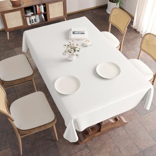 Image of Encasa XO Dining Table Cover Rectangular 142x183 cm | Waterproof Textured Polyester Dining Table Cloth | Machine Washable Tablecloth | ZZ White