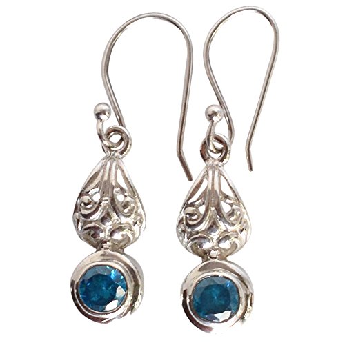 Boucles d'oreilles pendantes topaze bleue 5 mm et argent sterling pour femme