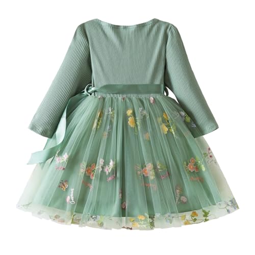 Nileafes Toddler Girl Tulle Long Sleeve Dress Knit Party Bowknot Fall Winter Clothes2