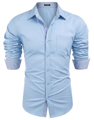 Amazon.com: COOFANDY Mens Dress Shirts Long Sleeve Button Down Shirts  Untucked Wrinkle-Free Business Casual Shirts Light Blue : Clothing, Shoes &  Jewelry