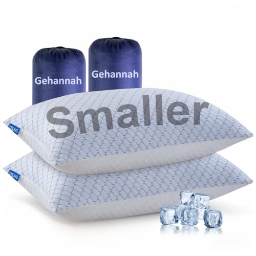 Gehannah Travel Pillow - Small 2 Pack Compressible Camping Pillow for Sleeping, Shredded Memory Foam Pillow with Storage Bag Compact Supportive (Blue White, Small-15.7x11.8in(2 Pack))