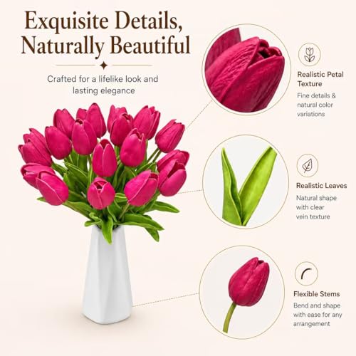 Image of Mandy's 20pcs Artificial Hot Pink Tulips