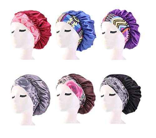 AVEBRI Women's Wide Band Hair Bonnet Cap for Sleeping Head Cover,Sleep Cap Satin Bonnet for Hair Beauty (Black,Gray,Purple,Royal Blue,Wine Red,Brown)