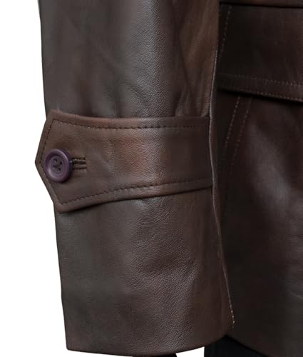 Higobo Men's Brown Leather Pea Coat Double Breasted Men Peacoat Jacket3
