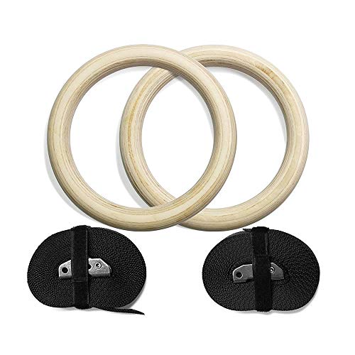 Anillas de gimnasia con correas ajustables de madera de abedul miniatura 3