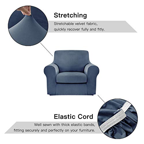 Maxmill MM-VS-SLATE BLUE-SMALL 2 Pieces Velvet Stretch Chair Sofa Slipcovers Armchair Covers Couch Slipcover thumb #3