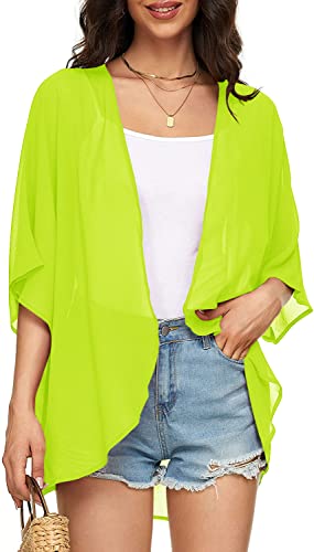 Image of Indian Trendy Women's Solid Puff Sleeve Kimono Cardigan Loose Cover Up Casual Blouse Top Chiffon