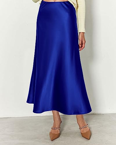 Image of BTFBM 2026 Summer Womens Skirts Silk Elegant High Waist Flowy Long Satin A-Line Midi Skirt Cocktail Wedding Party