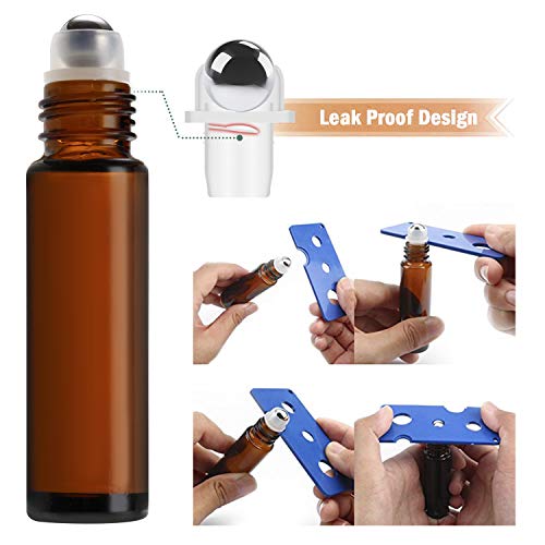 Glass Spray Bottle,MASSUGAR Amber Glass Spray Bottles Set Refillable Container for Essential Oil Bottle Kits - 2 x 16oz, & 4 x 2oz Spray Bottles & 6 x 10ml Roller Bottles for Essential Oils or Cleanin