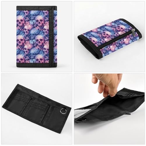 Romantic Flower Skull Print Wallet for Men, 8 Credit Card Holder Slim Minimalist Front Pocket Small Mens Bifold Wallets4