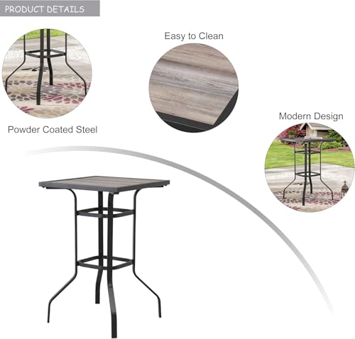 Image of LOKATSE HOME Outdoor Square Bar Patio Metal Height Bistro Table with Wood-Like Top, Black