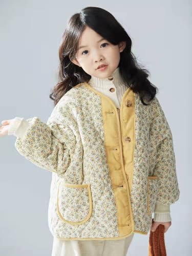 Girls Ethnic Floral Printed Corduroy Jacket Kids Toddler Button Thicked Warm Coat 2-9 Years2