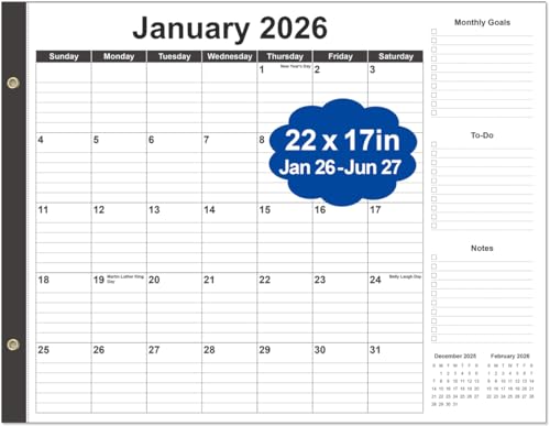 Large Desk Calendar 2026-22 x 17 Desk Calendar from January 2026 - June 2027 Desktop Pad Calendar Perfect for Planning and Organizing In Your Home School or Office Black