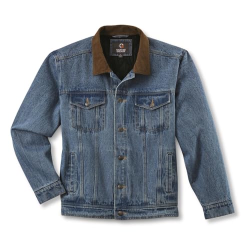 Guide Gear Men’s Quilt-Lined Denim Jacket 2.0; Cotton Button Down Cowboy Jean Coat2